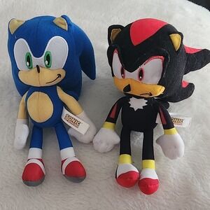 Lot of 2 Sonic the Hedgehog & Shadow 8" Plush Toys Toy Factory Stuffies SEGA